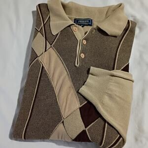 VTG Peletti Lana Collezione 3XL Men's Geometric Tan/Brown Collared Coogie-like